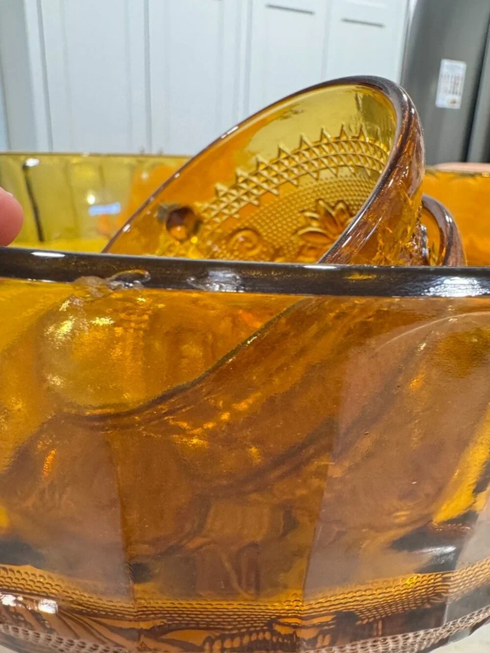 Indiana Glass Company Amber Punch Bowl With Glasses Tiara Sandwich Pattern